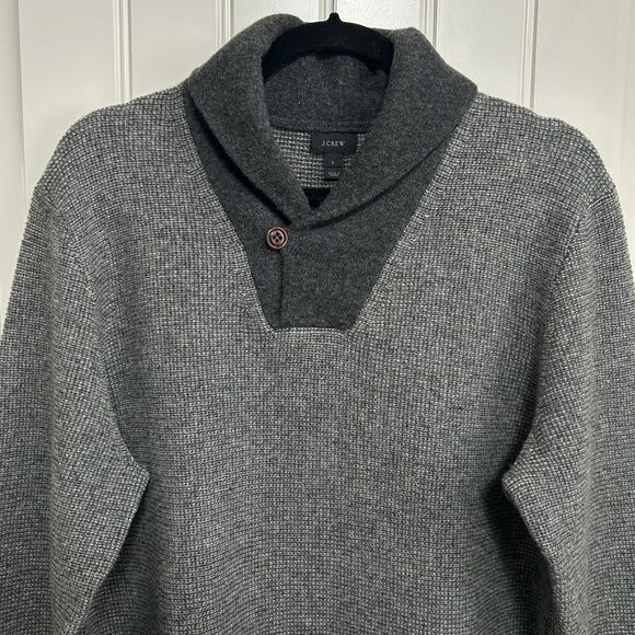 J Crew Preppy Pullover Cardigan L Gray Shawl Collar Academia Classic Wool Men - Picture 4 of 11